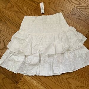 J. Crew Ivory Ruffled Mini Skirt with smocked elastic waistband.